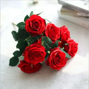 10 Глави цветове изкуствена Коприна Розата е цветето на Изкуствени Цветя, сватбени декорации Фалшив Букет Bouh Сватбен Начало Декор За Партита