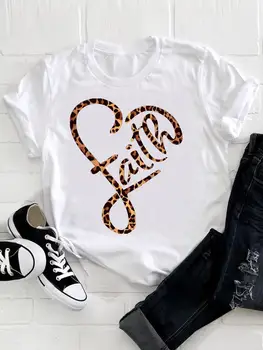 Ежедневни Леопардовая Лятна Тениска на Faith Love Heart, Красива Дамска Тениска С Принтом, Красив, Къс Ръкав, Модерна Графична тениска