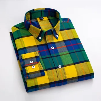 Модерен Мъжки Ризи Оксфорд в Клетка От 100% Памук с Високо Качество, с Дълъг Ръкав, Удобна Плътни Есенно-пролетни Ежедневни Ризи в стил Поп-дизайн