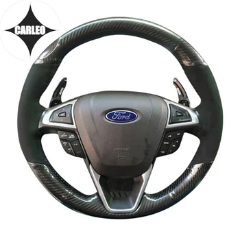 Покриване на Волана на Колата САМ за Ford Fusion от Черен карбон и Естествена Велур, Обичай Притежател на Ръчен Бод