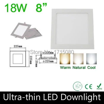 10 бр./лот, ултра-тънък дизайн, 18 W, led панел, кв led-Вградени тавана лампа, натурална бяла плоска лампа за осветление Чрез DHL