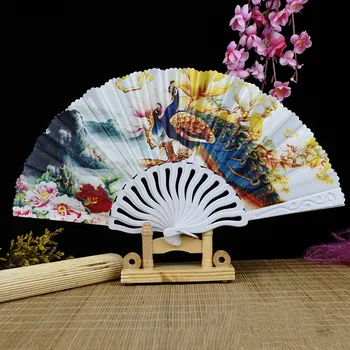 1бр Ретро Сгъваем Fan В Китайски Стил Декоративен Паун Модел Дръжка Ръчно Фен Вечерни Аксесоари