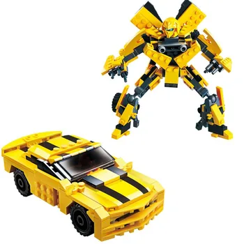 2 в 1 Робот Жълта Кола Блокове 225 бр. Строителни Блокове, Определени Тухли на Събраните Модели на Забавни Играчки За Деца, Подарък 8711