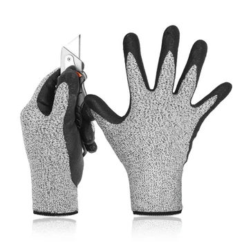 2 Чифта ръкавици със защита от порязване 5-то ниво, 3D Удобна еластична засаждане на здрав сила за улавяне от разпенен нитрил - S & M