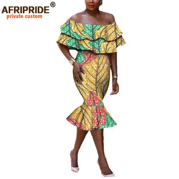 2022 Африкански Рокли за жени, Африканска Облекло, Елегантно Секси Вечерна рокля с открити рамене, без презрамки, до средата на прасците, Рибя Опашка, A722581