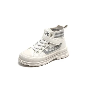 2022 Есенни детски кожени обувки с мека подметка за момчета и момичета; обувки в британския стил; Детски къси ботуши; Училищни обувки