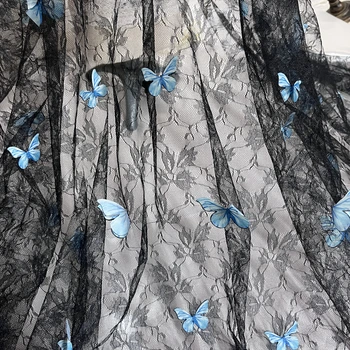 3D Пеперуди Налагане на тъкани, тюл и дантели Френски Цветен Ярък 3D окото плат За рокля С цветя модел За момичета Булчински Воали доставка