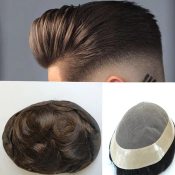 #4 цвят Кафяв Реми Система Заместител на Човешка Коса За Мъже Перука Мъжки изкуствена коса моно Лейси Основа С PU 6x8 7*9 инча Черен