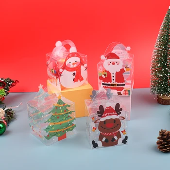 4шт се Ожени Коледен Подарък Ябълка Опаковъчна Кутия за Преносим Пластмасов Прозрачен Дядо Коледа Скоростна Детски Празник честита Нова Година Парти Полза