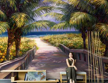 beibehang Абстрактна кокосова палма средиземноморски пейзаж тапети хол телевизия фон потребителски стенописи papel de parede