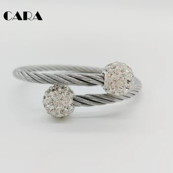 CARA Сребърен цвят 316L Неръждаема стомана Cable гривни дамски модни кристали и мъниста жично гривна гривна CARA0563