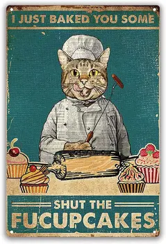 SOULEAK Забавни метални табели с котки, току-що испекла за вас кифли в стил Ретро, Тенекеджия, дъски, боядисани стени, Ретро котка готвач