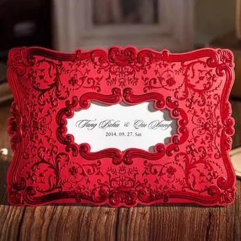 Wishmade Червени Сватбени Покани с Романтична Релефни цветен модел, Червени пликове за партита, Адаптивни, 100 бр./лот