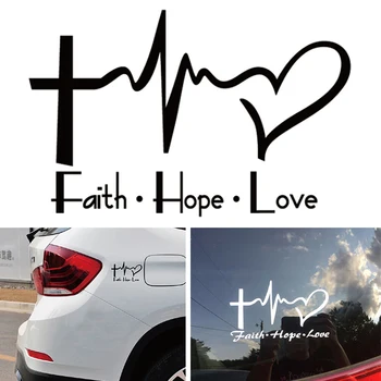 Вяра Надежда Любов Vinyl Стикер на Колата Карикатура на Исус Християнски Религиозен Библейски Стих за Украса на Прозореца на Купето на Автомобила