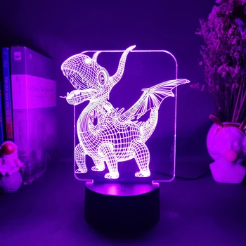 Динозавър 3D лека нощ Промяна на Цвета на Птерозавр Лампа LED малка странична Масичка Осветление Украса Спални Красив Подарък Лампара Дете