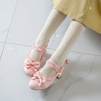 Женствени Лейси Обувки На Средно Масивна Ток, Скъпа Обувки За Момичета, Кавайное Чай, Японски Скъпа Обувки в стил Аниме 