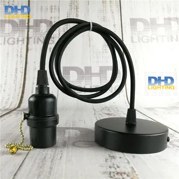 За проба Лампа E27 UL Edison лампа черен бакелитовый прекъсвач с цип гнездо пластмасов държач на крушката черен проводник и таванна плоча