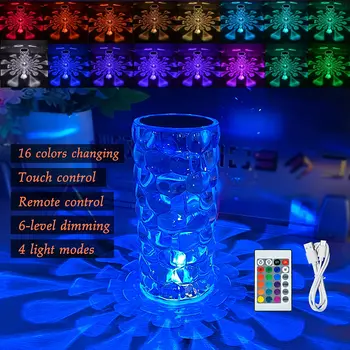 Капки Дъжд Кристален Настолна Лампа 16 Цвята Led нощна светлина Сензорен Swtich Романтична Diamond Проектор Атмосферни Лампа USB Ночники