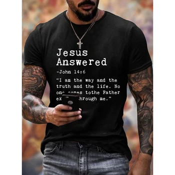 Мъжки ежедневни модна тениска с принтом Badassdude Jesus Answered