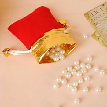 Продажба на едро на Шнур 50 бр./лот 7x9 cm Златна и Червена Кадифена Торбичка За Опаковане на бижута