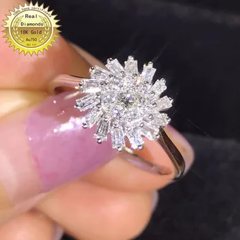 пръстен от 18-каратово злато с Естествен Истински диамантен пръстен 0,4 карата, Годежни и сватбени бижута имат сертификат 0030