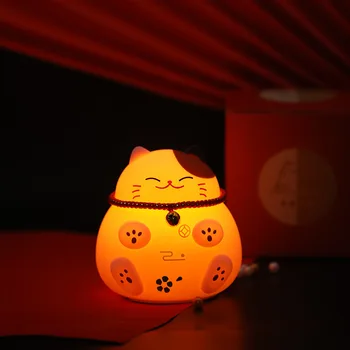 Светодиодна Настолна Лампа Силикон лека нощ USB Акумулаторна Карикатура Забавен Щастлив Котка Детска Спалня До Настолна Лампа Детски Подарък