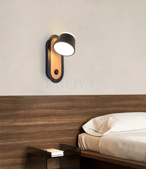 Скандинавски led малка странична лампа за спални, монтиран на стената лампа за четене, пътека за хотела, стълбище, монтиран на стената лампа с ключ, изчистен, с монтиран на стената окачена лампа