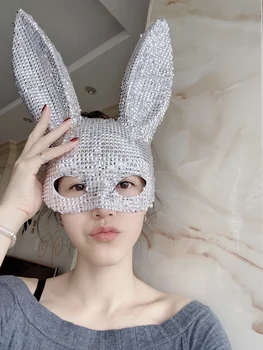 Сребърен спойка заешката дупка маска заешки уши гого дамски официални етап маски за момичета