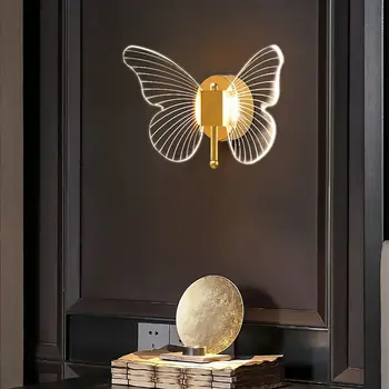 Стенен лампа Креативна Акрилна Форма на Пеперуда Декор Спални Вътрешно Осветление, Нощни лампи Спалня хол Преминаване LED