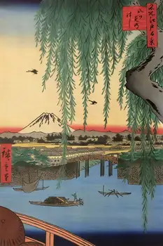 Японската пролетна картина масло Пейзаж Хиросигэ Мост Яцуми, брой 45 на сто известните видове Едо, расписанных ръчно